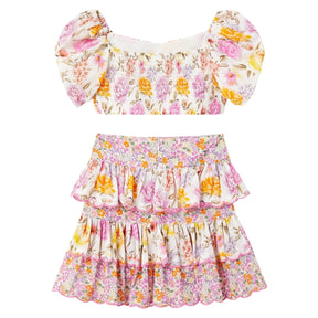 BLAIRE FLORAL PUFF SLEEVE CROP TOP AND SKIRT SET - SET