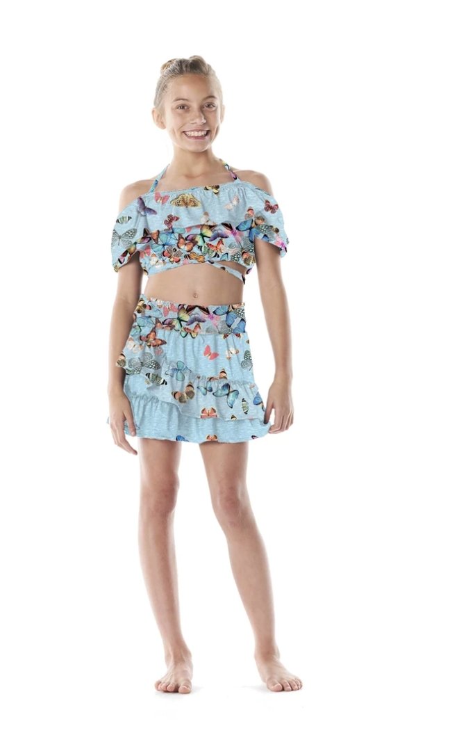 BUTTERFLY RUFFLE CROP TOP - SHORT SLEEVE TOPS