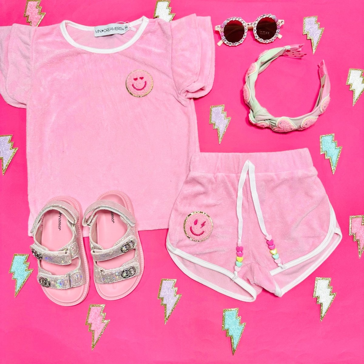 CALI SMILEY TERRY RUFFLE TOP AND SHORTS SET - MINI DREAMERS