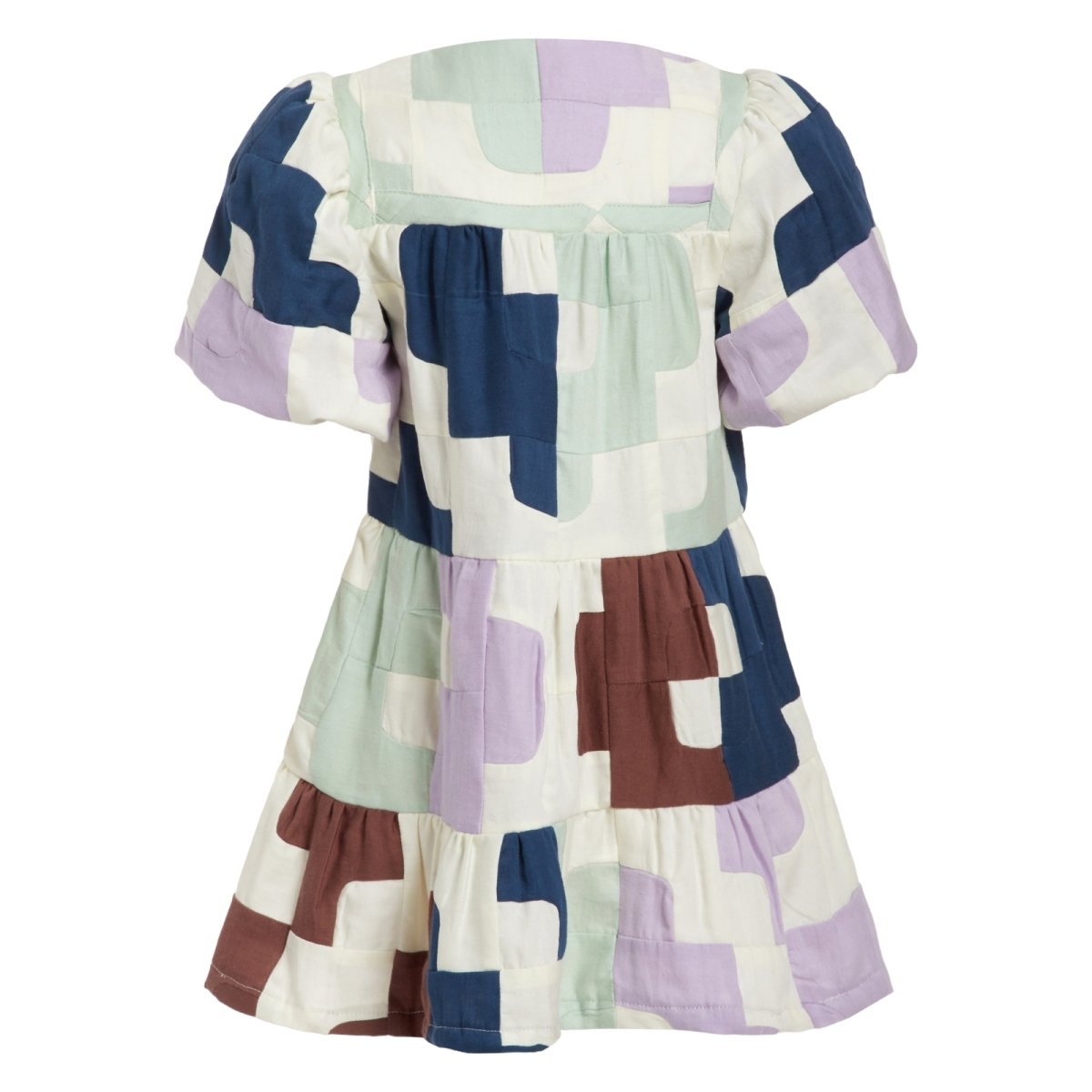 CARI PATCHWORK PUFF SLEEVE DRESS - DRESSES