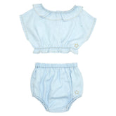 CHAMBRAY RUFFLE DENIM TOP AND BLOOMERS SET - TOCOTO VINTAGE