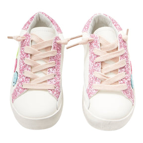 CHARLOTTE SMILEY FACE FUZZY PATCH SNEAKERS - MINI DREAMERS