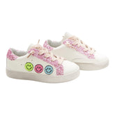 CHARLOTTE SMILEY FACE FUZZY PATCH SNEAKERS - MINI DREAMERS