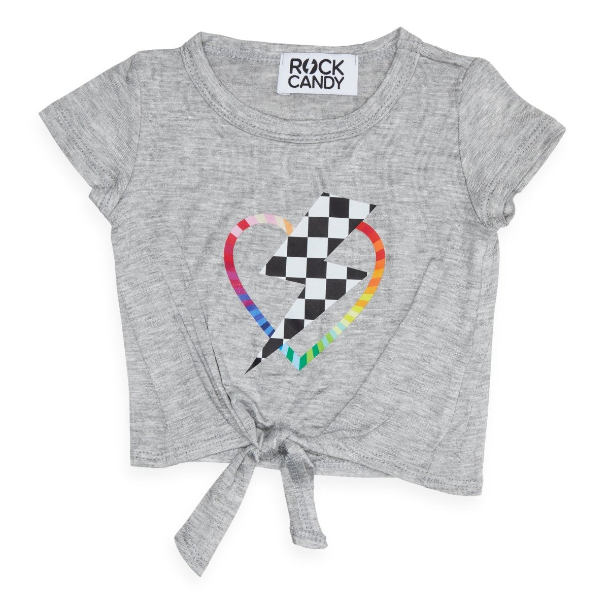 CHECKERED HEART TIE FRONT TSHIRT - SHORT SLEEVE TOPS