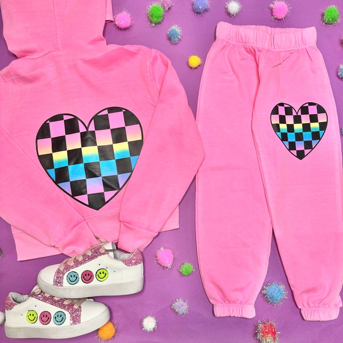 CHECKERED HEARTS NEON SWEATPANTS - FIREHOUSE