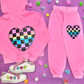 CHECKERED HEARTS NEON ZIP UP HOODIE - FIREHOUSE