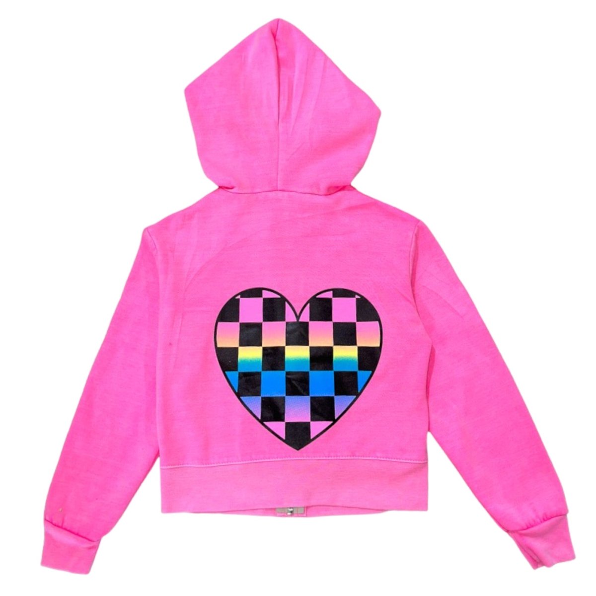 CHECKERED HEARTS NEON ZIP UP HOODIE - FIREHOUSE