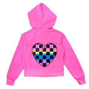 CHECKERED HEARTS NEON ZIP UP HOODIE - FIREHOUSE
