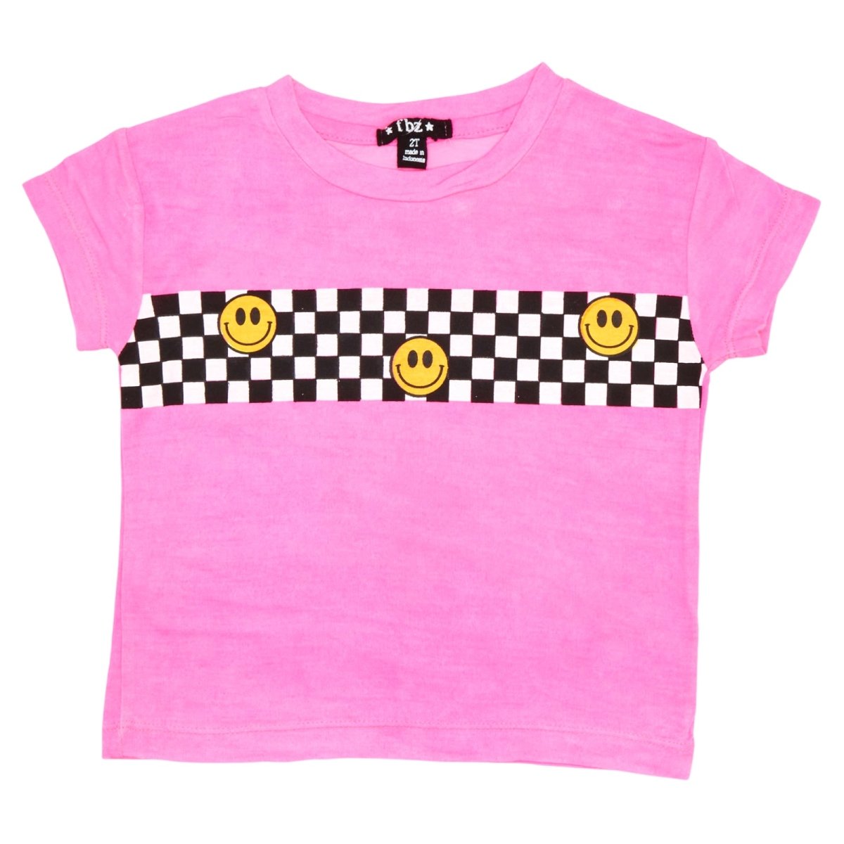 CHECKERED SMILEY FACE TSHIRT - FLOWERS BY ZOE