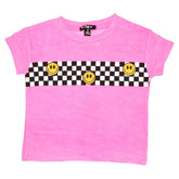 CHECKERED SMILEY FACE TSHIRT - FLOWERS BY ZOE