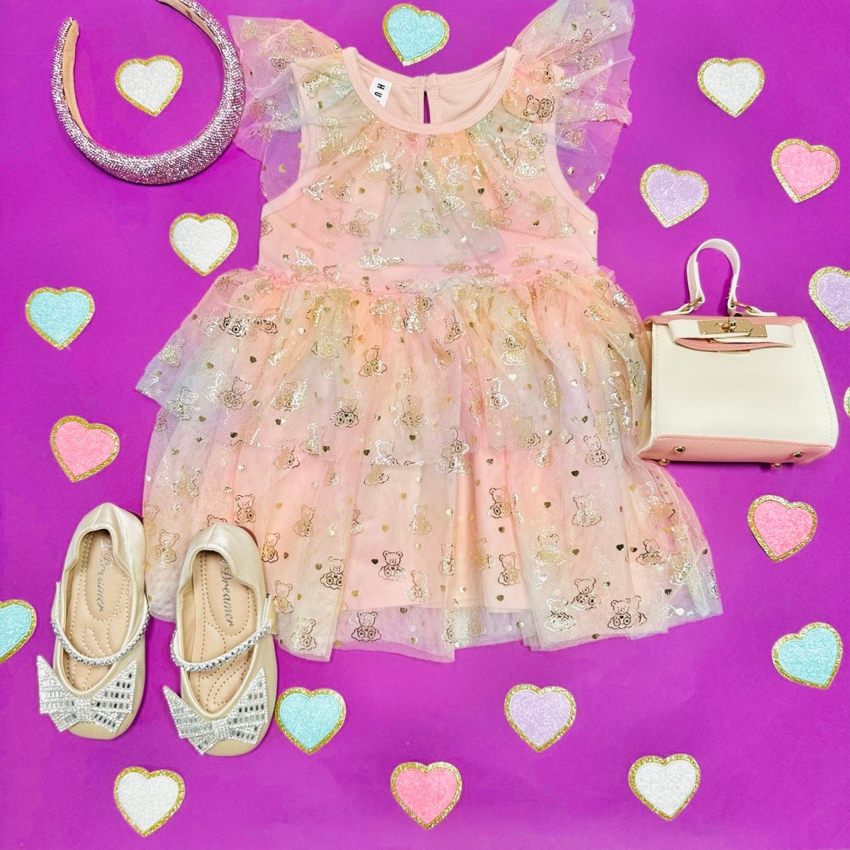 CLOUD BEAR TIERED PARTY DRESS - HUXBABY