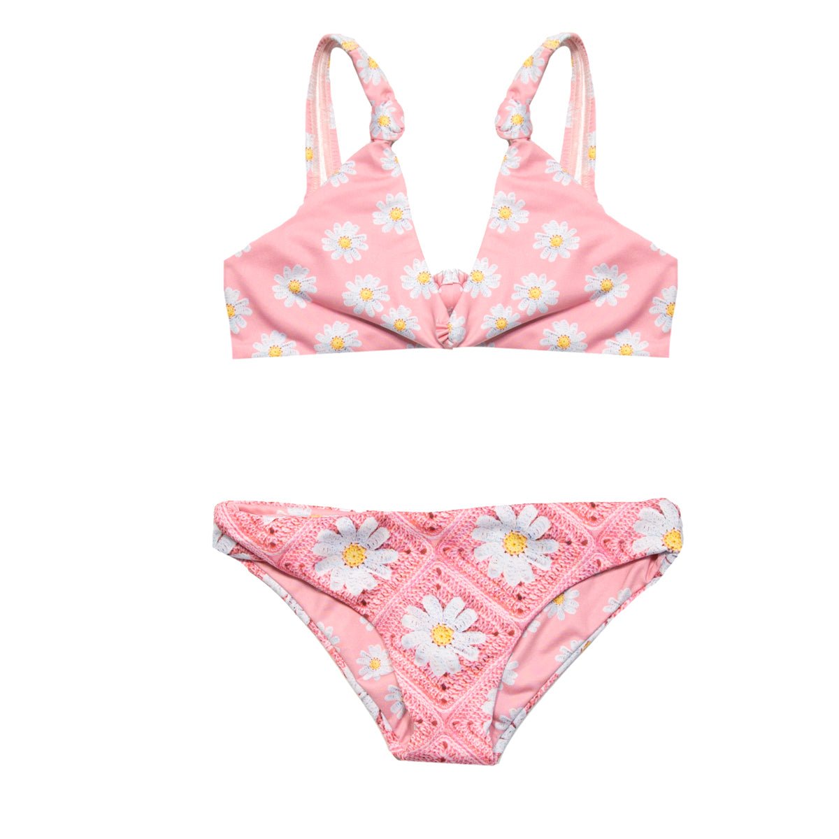 CROCHET FLOWER PRINT TWO PIECE BIKINI - TWO PIECE BIKINI