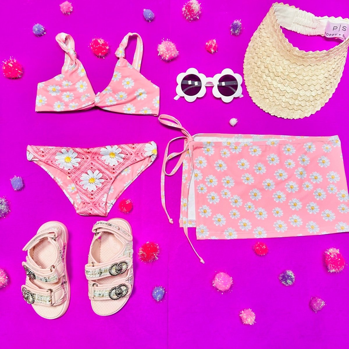 CROCHET FLOWER PRINT TWO PIECE BIKINI - TWO PIECE BIKINI