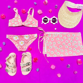 CROCHET FLOWER PRINT TWO PIECE BIKINI - TWO PIECE BIKINI
