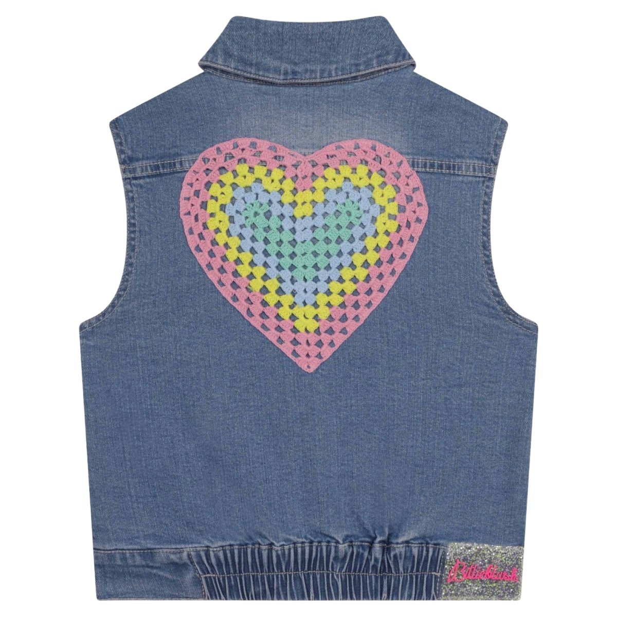 CROCHET HEART DENIM VEST - VESTS