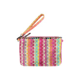 CRYSTAL JEWELED RAINBOW RAFFIA CLUTCH POUCH - PURSES