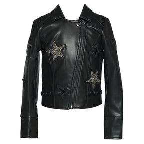 CRYSTAL STAR FAUX LEATHER MOTO JACKET (PREORDER) - SARA SARA