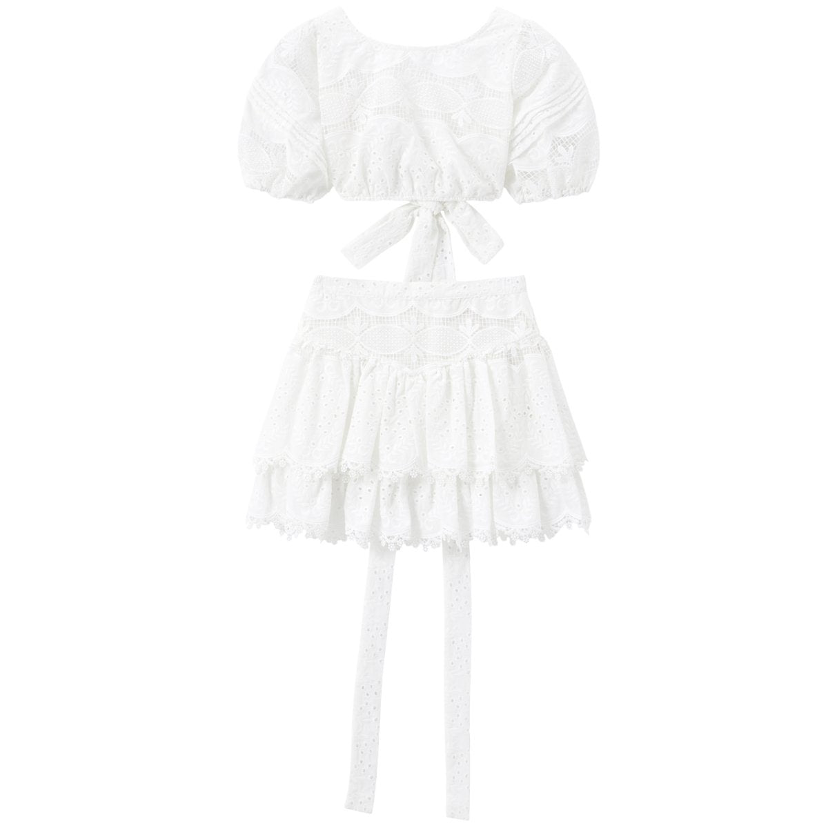 DELPHINE EMBROIDERED PUFF SLEEVE TOP AND RUFFLE SKIRT SET - SET