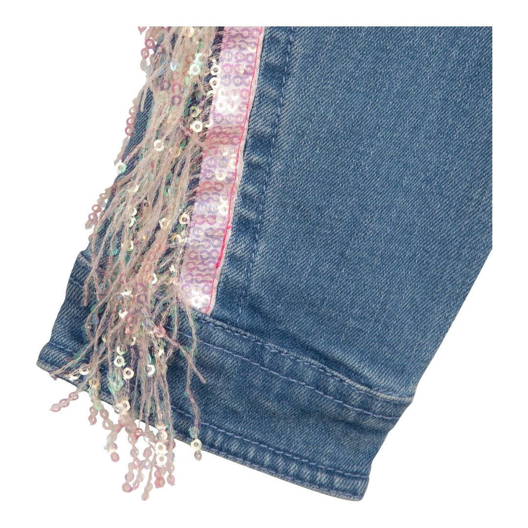 DENIM BUTTON DOWN W/ SEQUIN TRIM - BUTTON DOWNS