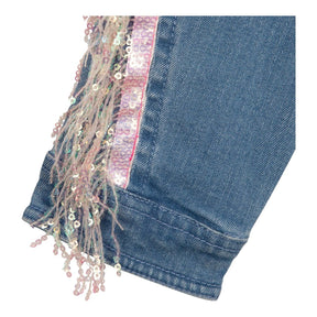 DENIM BUTTON DOWN W/ SEQUIN TRIM - BUTTON DOWNS