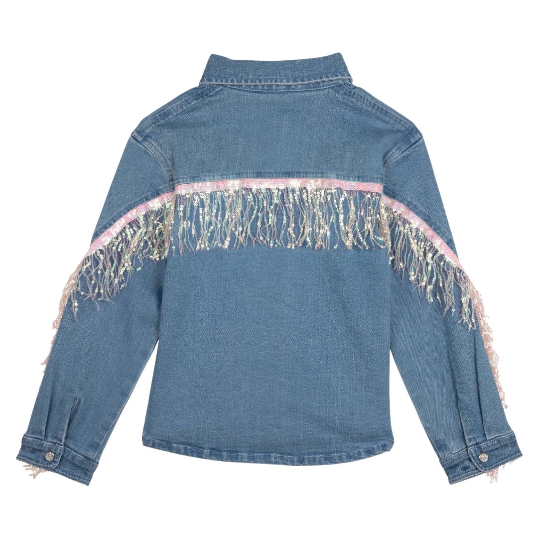 DENIM BUTTON DOWN W/ SEQUIN TRIM - BUTTON DOWNS