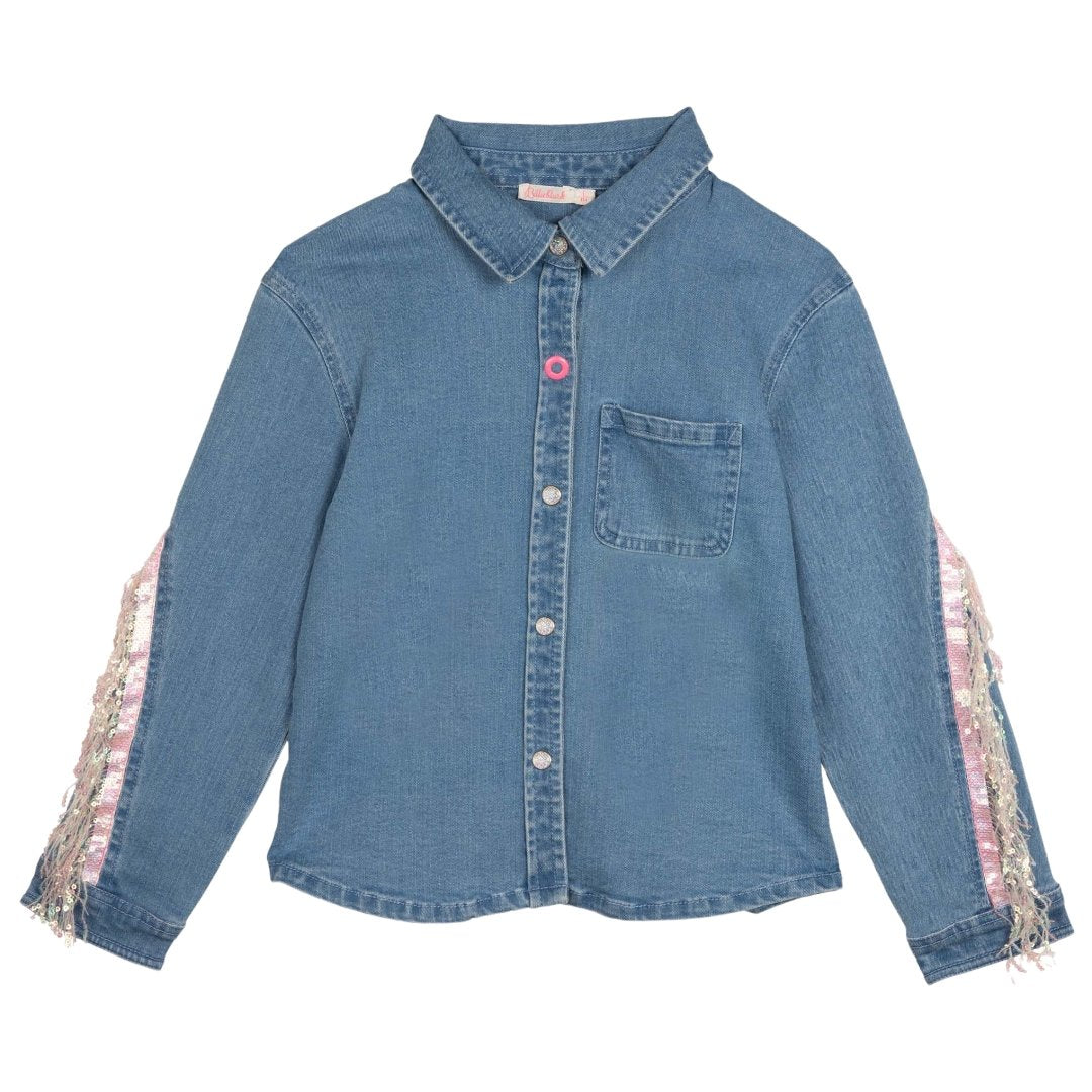 DENIM BUTTON DOWN W/ SEQUIN TRIM - BUTTON DOWNS