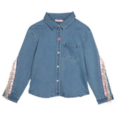 DENIM BUTTON DOWN W/ SEQUIN TRIM - BUTTON DOWNS