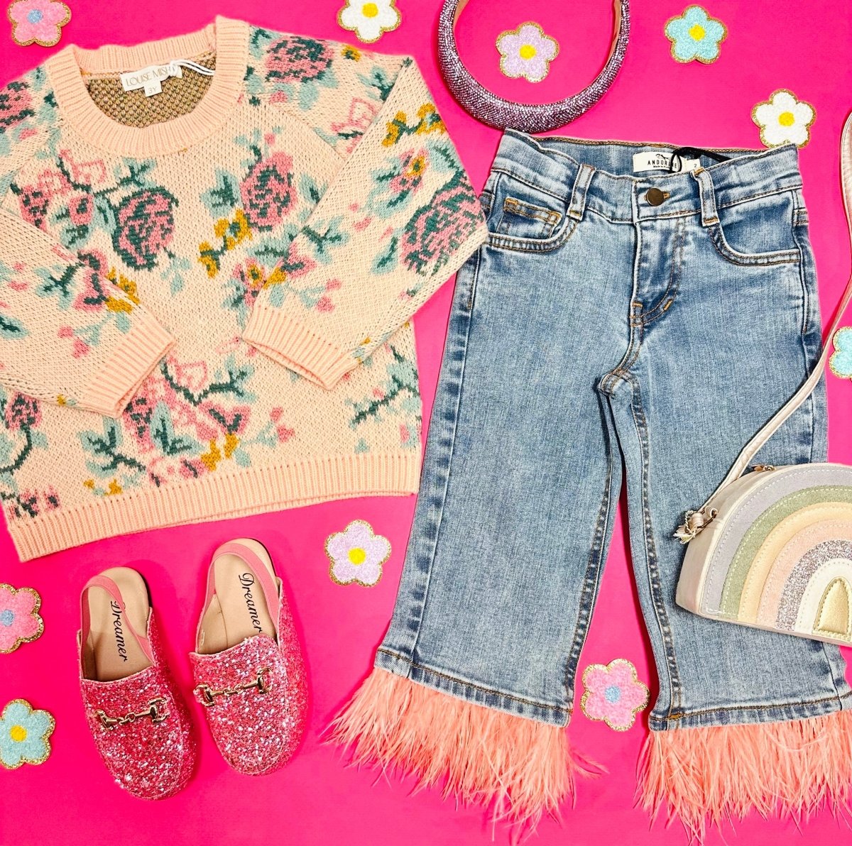 DENIM PANTS W/ FEATHER TRIM - ANDORINE