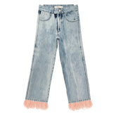 DENIM PANTS W/ FEATHER TRIM (PREORDER) - ANDORINE
