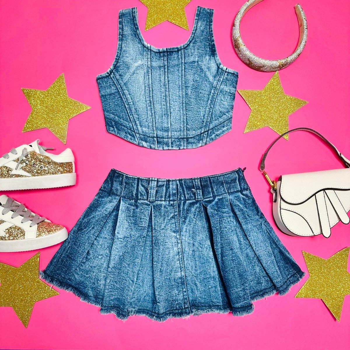 DENIM TANK TOP - FLOWERS BY ZOE