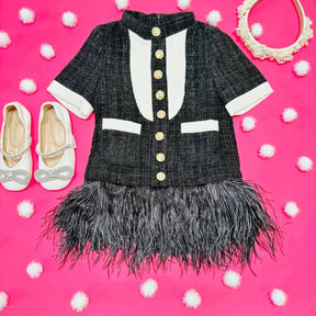 ELLE COCO TWEED FEATHER DRESS - TINA MUR