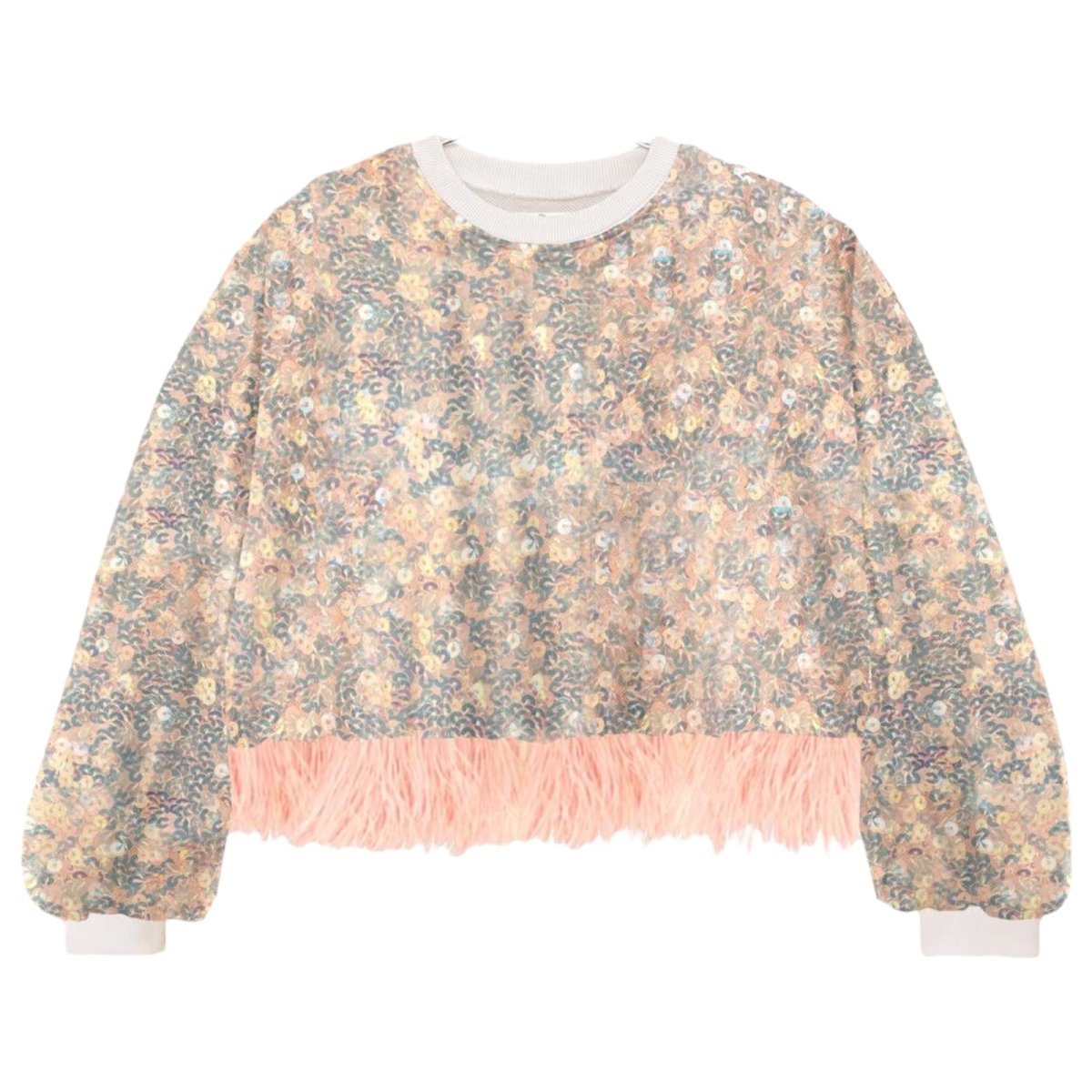 EMBELLISHED SEQUIN SWEATSHIRT W/ FEATHERS (PREORDER) - ANDORINE