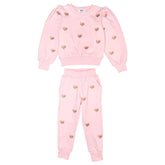 EMBROIDERED HEARTS PUFF SLEEVE SWEATSHIRT AND SWEATPANTS SET - LOLA AND THE BOYS