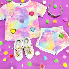 EMMA HEART PATCHES TIE DYE TOP AND SHORTS SET - MINI DREAMERS