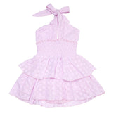 EYELET HALTER RUFFLE DRESS - DRESSES