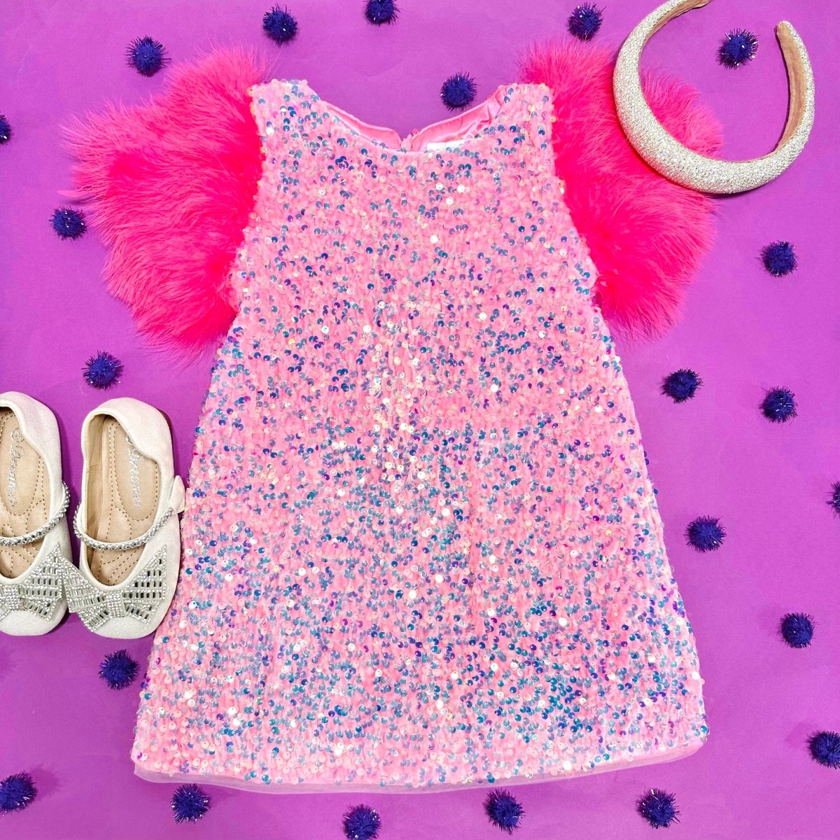 FEATHER SEQUIN PARTY DRESS - LOLA AND THE BOYS