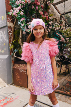 FEATHER SEQUIN PARTY DRESS (PREORDER) - LOLA AND THE BOYS