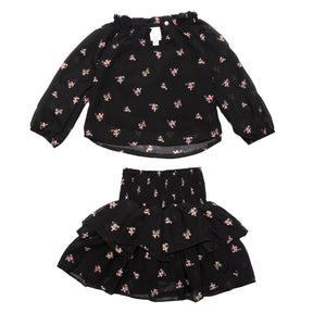 FLORAL BLOUSE AND RUFFLE SKIRT SET - SET