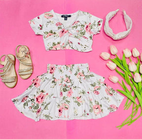 FLORAL CROPPED TOP AND RUFFLE SKIRT SET - SET