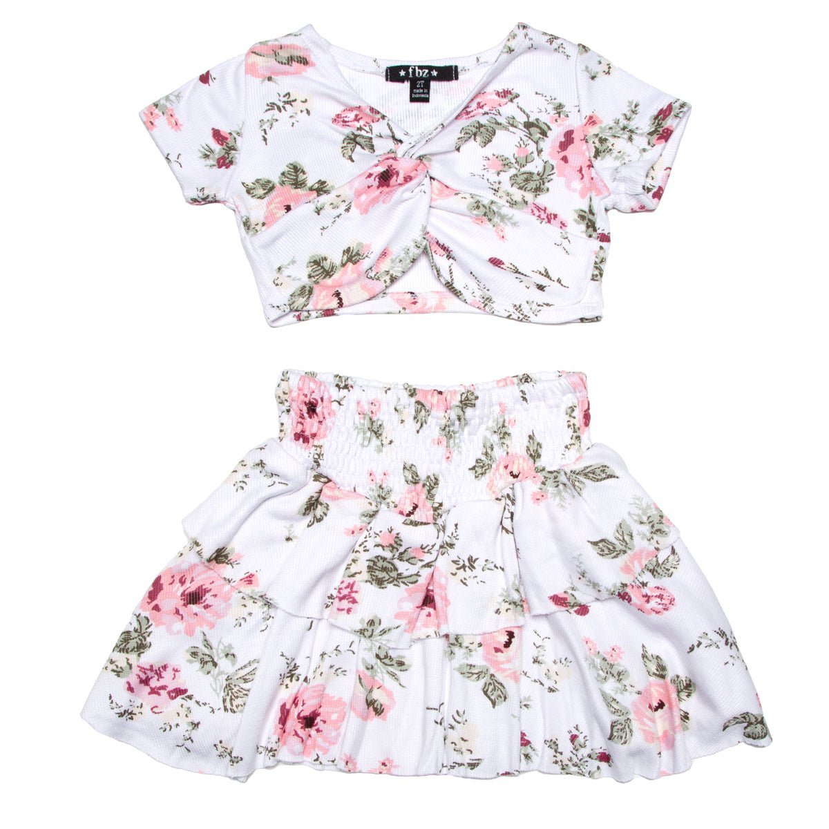 FLORAL CROPPED TOP AND RUFFLE SKIRT SET - SET
