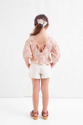FLORAL PUFF SLEEVE OPEN BACK BLOUSE (PREORDER) - TOCOTO VINTAGE