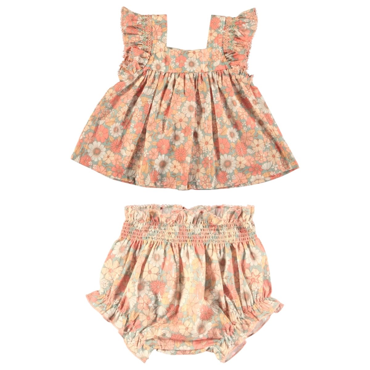 FLORAL RUFFLE TOP AND BLOOMERS SET (PREORDER) - TOCOTO VINTAGE