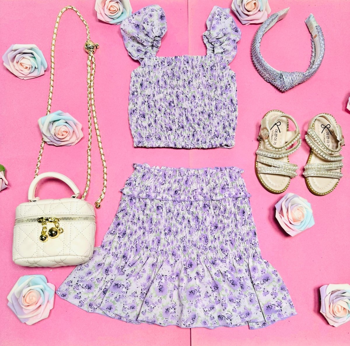 FLORAL SMOCKED TOP AND RUFFLE SKIRT SET - SET
