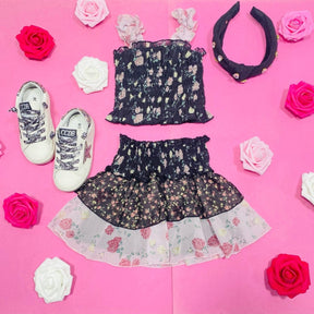 FLORAL SMOCKED TOP AND RUFFLE SKIRT SET - SET