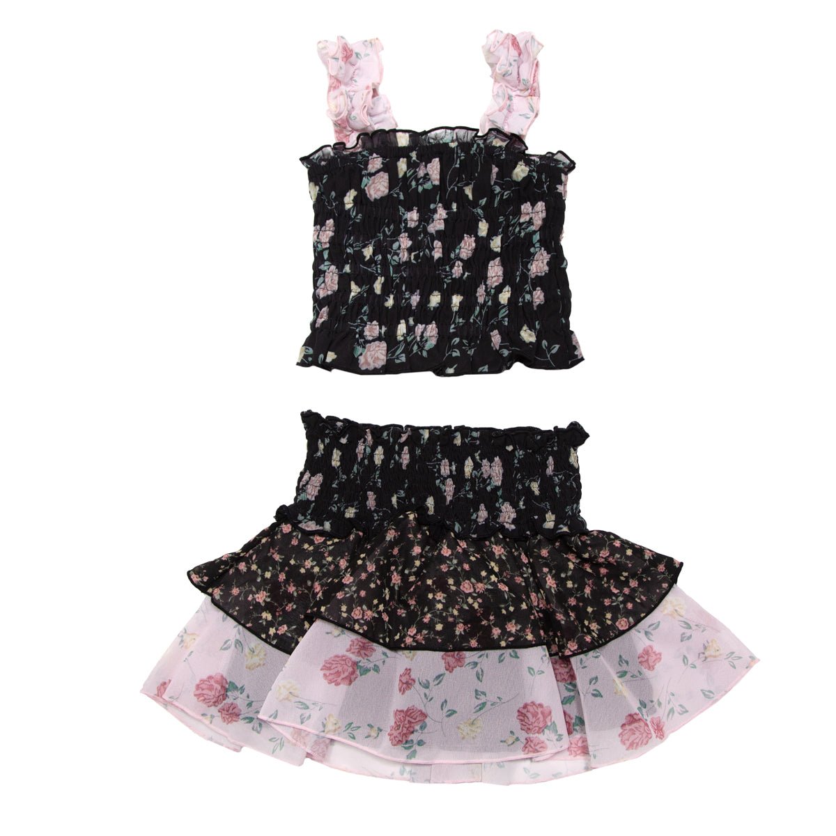 FLORAL SMOCKED TOP AND RUFFLE SKIRT SET - SET