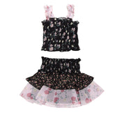 FLORAL SMOCKED TOP AND RUFFLE SKIRT SET - SET