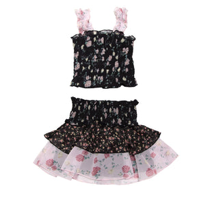 FLORAL SMOCKED TOP AND RUFFLE SKIRT SET - SET