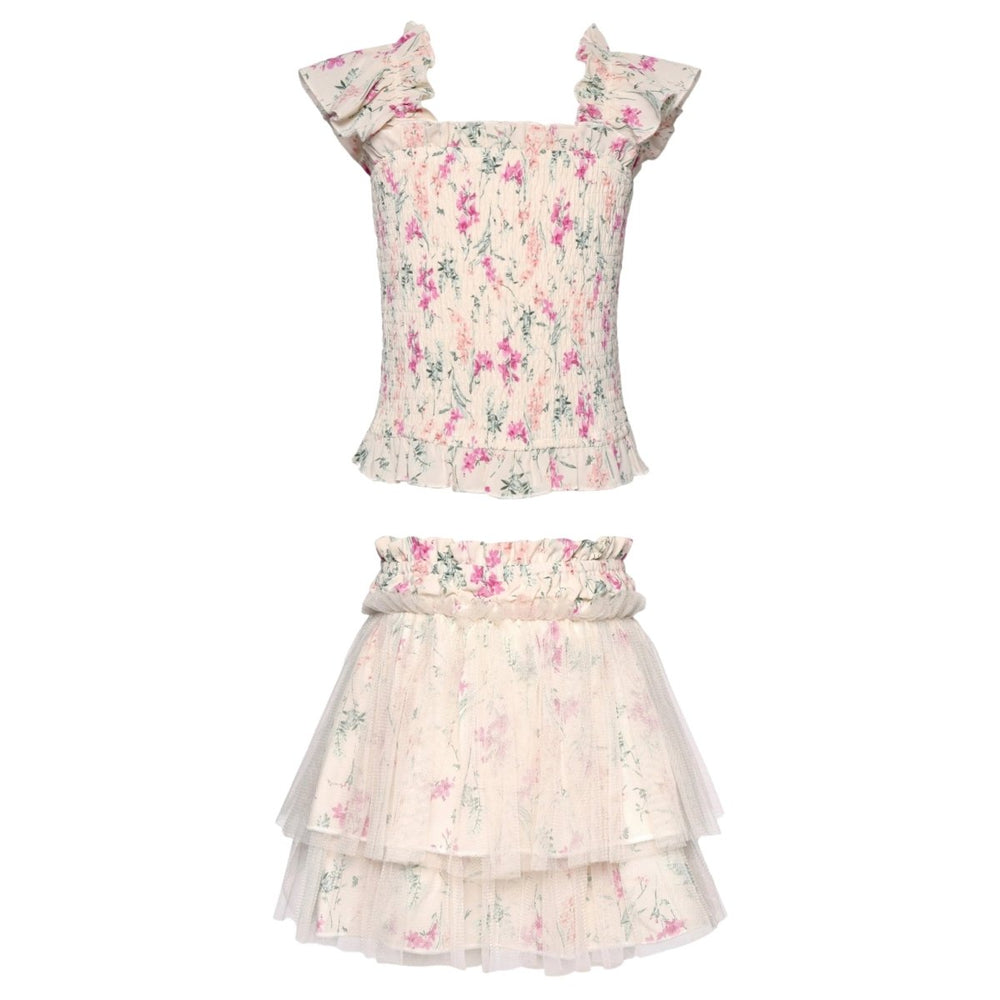 Tucker Top and Skirt Set in Pink and Blue Magnolia Print
