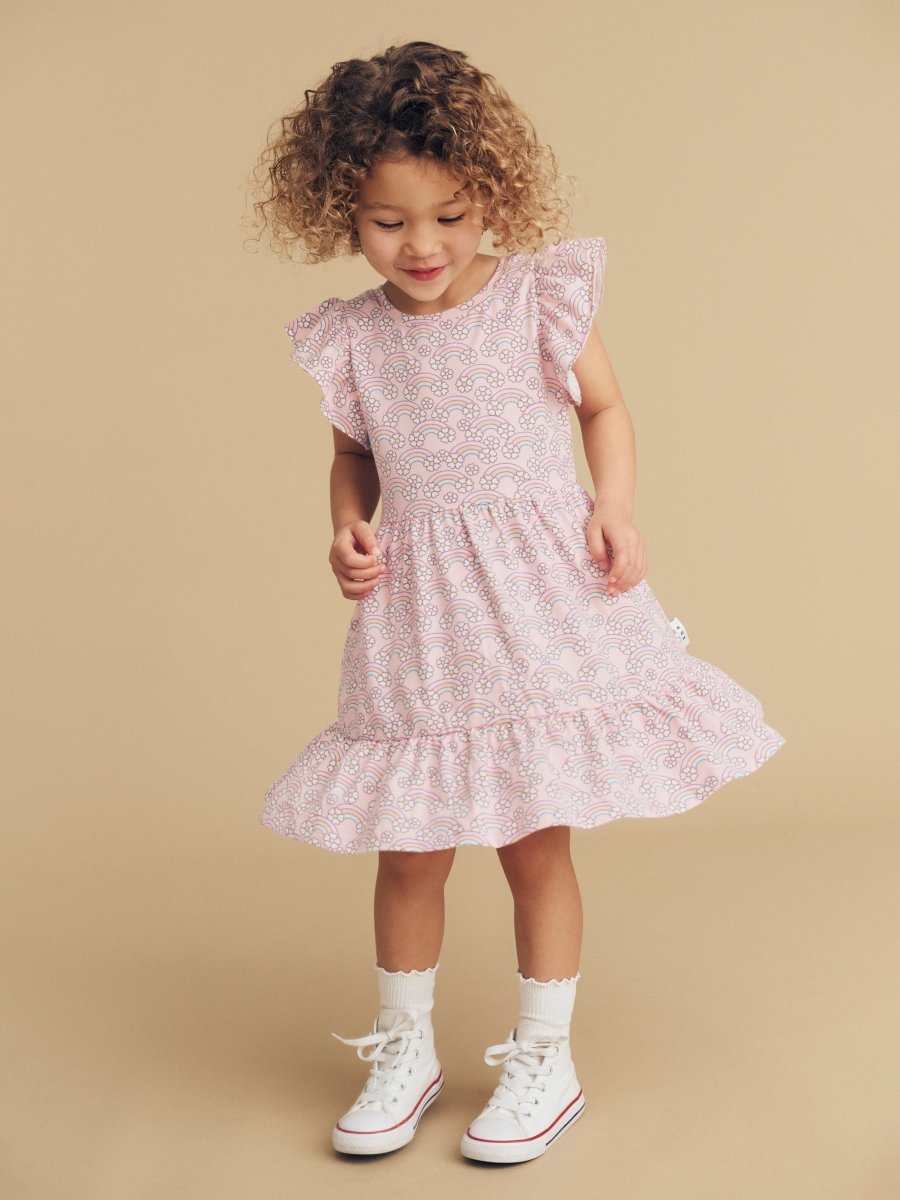 FLOWER BOW FRILL DRESS - HUXBABY