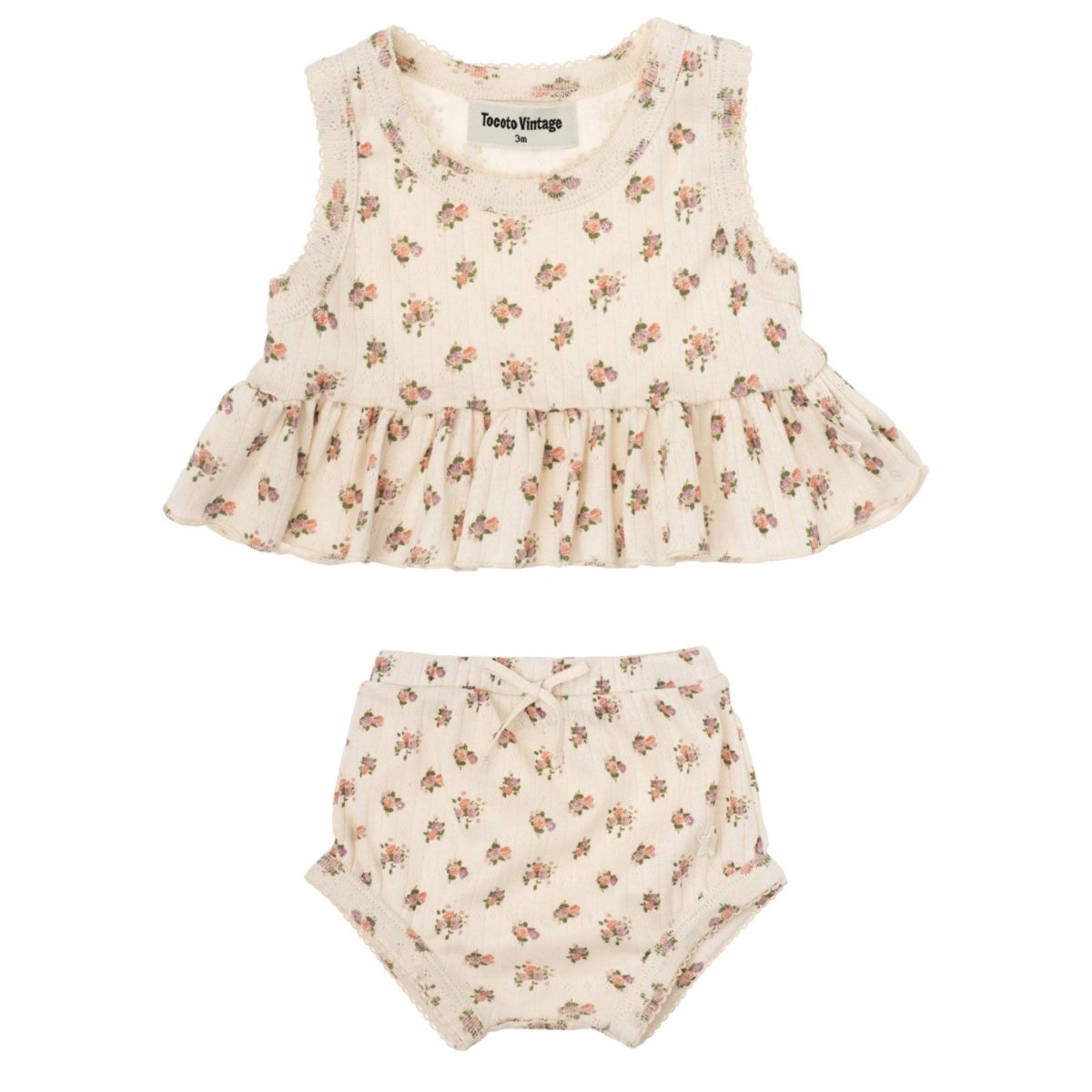 FLOWER PRINT OPEN BACK TOP AND BLOOMERS SET - SET